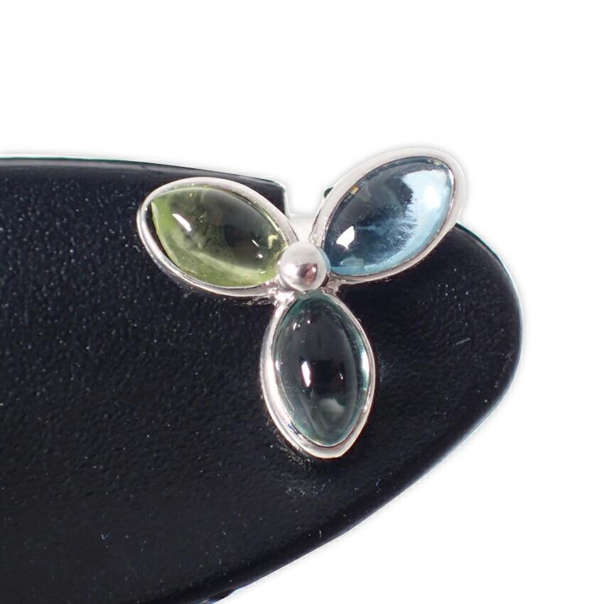 

K18WG blue topaz peridot moonstone earrings on one side/g489-55