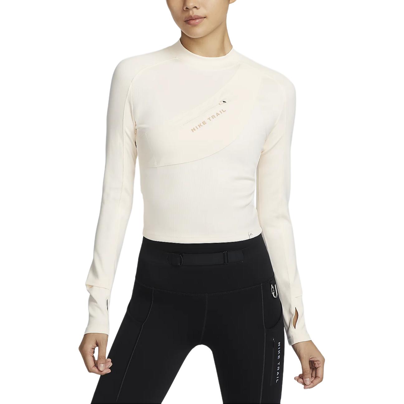 

Nike Dri-Fit Trail Comfortable Soft Quick-Dry Long Sleeve T-Shirt Women Tops Light-Ivory Khaki FV6431-110 S