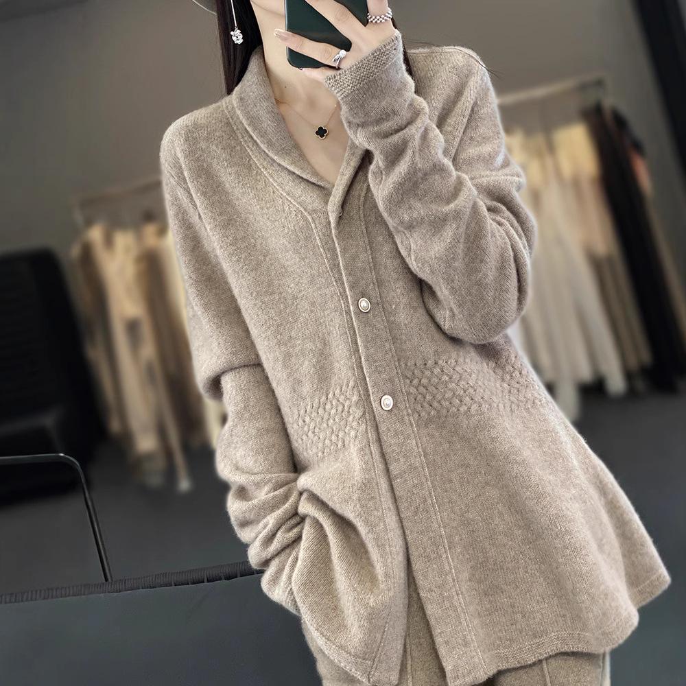 Xiao Man Yao Women's Wool Lapel Button-Up Cardigan - Slimming Autumn/Winter Sweater