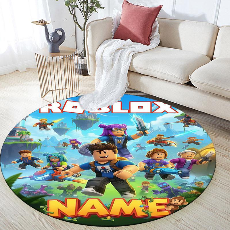 Custom Name,Roblox pattern round rug,Carpet Rug for Living Room Bedroom Playroom ,Non-slip Floor Mat,Holiday Gifts and Birthday Gifts.