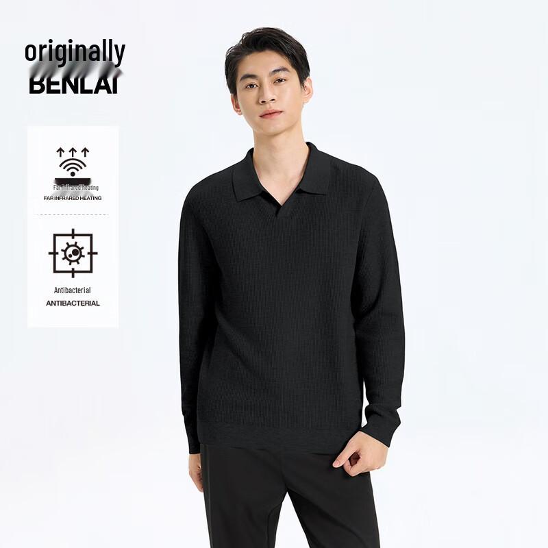 BENLAI Herren Antibakterielles Thermostrick-Polohemd mit langen Ärmeln