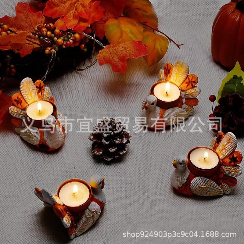 Thanksgiving Turkey Resin Candle Holder Harvest Decor Figurine Home Party Accent