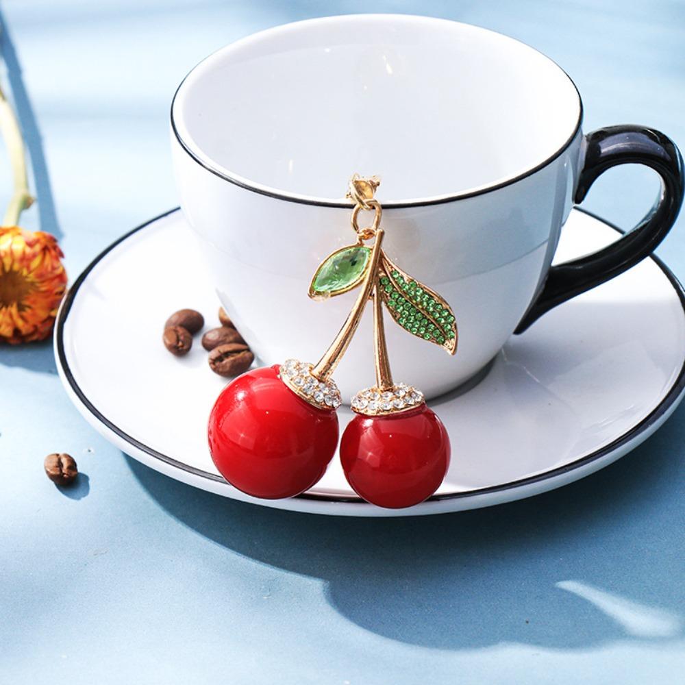 

Ornaments Cherry Keychain Zinc Zinc Alloy Cherry Charms Keyring Crystal Cherry Pendant Hanging красный
