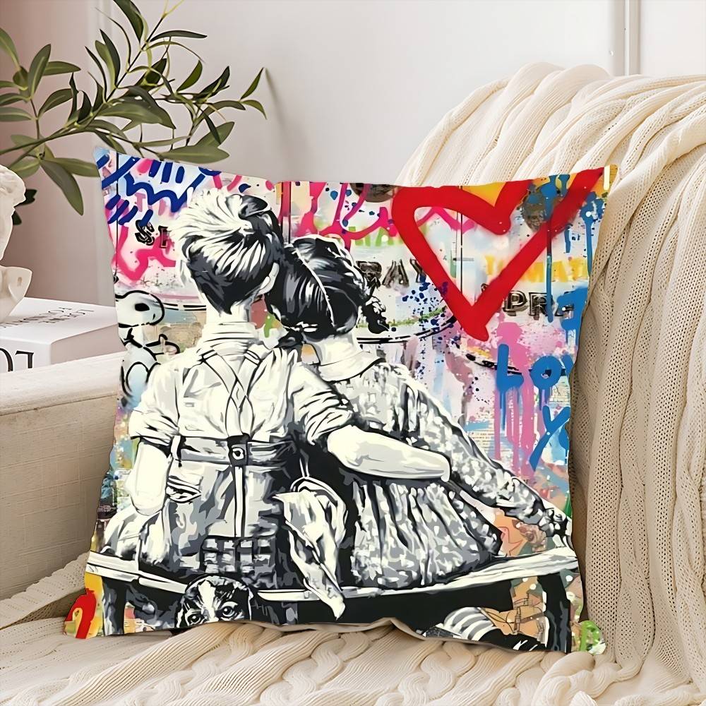 Banksy Street Graffiti Pillow Case Cushion Cover Soft Cute Throw Pillow Case For Car Sofa Pillowcase Polyester With Zipper