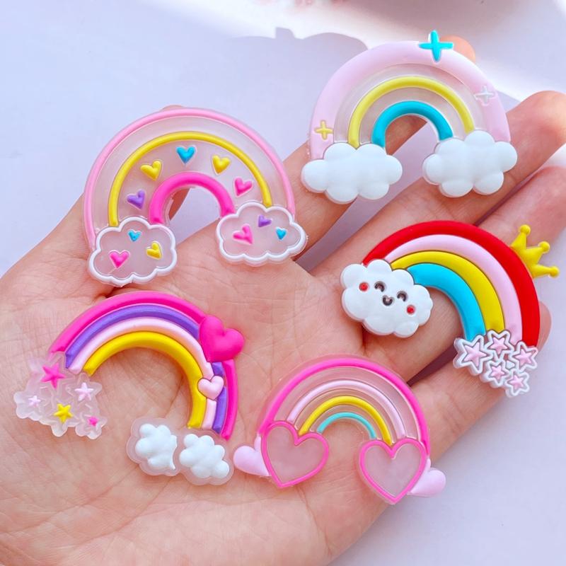 10 Stück Neue Niedliche Transparente Cartoon Regenbogen Serie PVC Flexibler Kleber Flache Rückseite DIY Scrapbook Verzierung Handy Basteldekoration