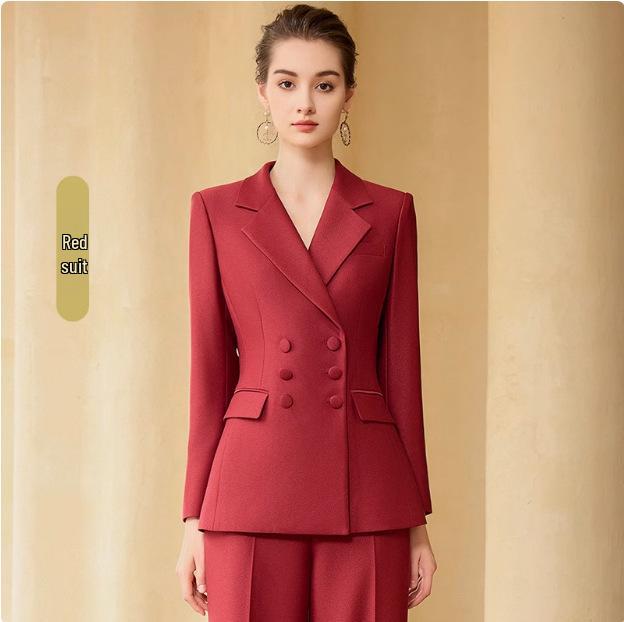 Women's Double-Breasted Professional Suit Set - Elegant Spring/Autumn Formal Wear