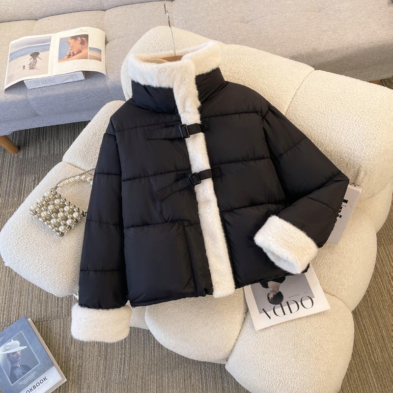 New Cuffs Leather Lamb Wool Cotton Clothes Women's Winter New Thickened Stand-up Neck Warm Bread Clothes Jacket