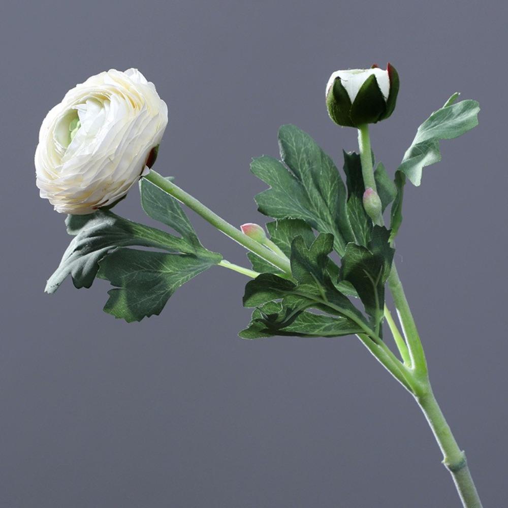 Plastic Material Artificial Flower 2 Head Design Realistic Texture Artificial Ranunculus Asiaticus Silk Fabric Faux Bloom