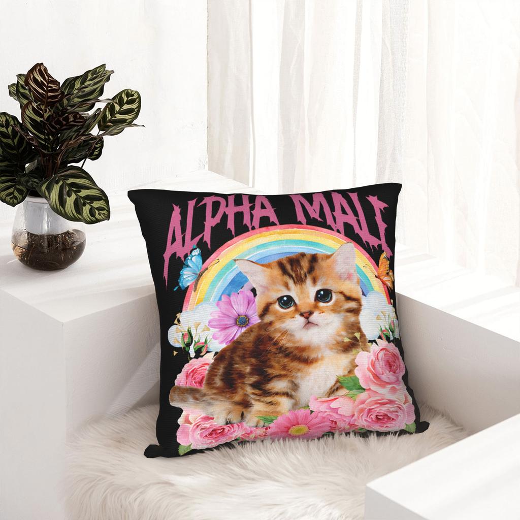 Decorative Pillow Covers Alpha Male Cat Kitten Funny Accessories Home Throw Pillow Case Cover Zippered Multi Size