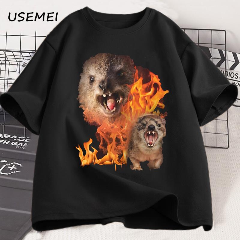 Funny Rock Hyrax Fire Meme Tee Shirt Men Women Stupid T-shirt Ugly Unhinged Tshirt Summer Cotton Opossum Raccoon Tops Oversized