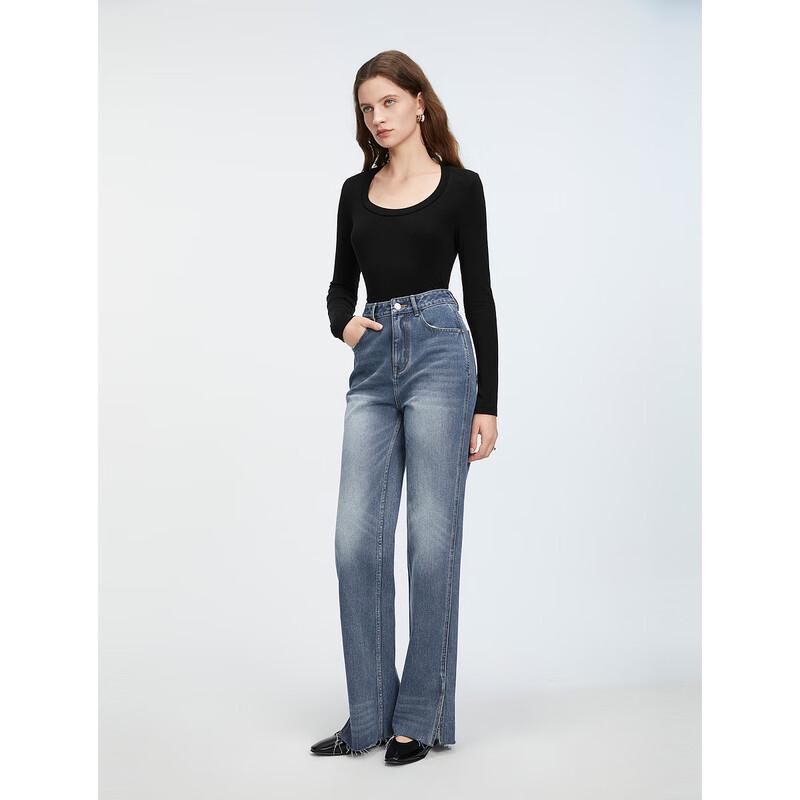 ELLE Women's High-Waist Retro Blue Jeans