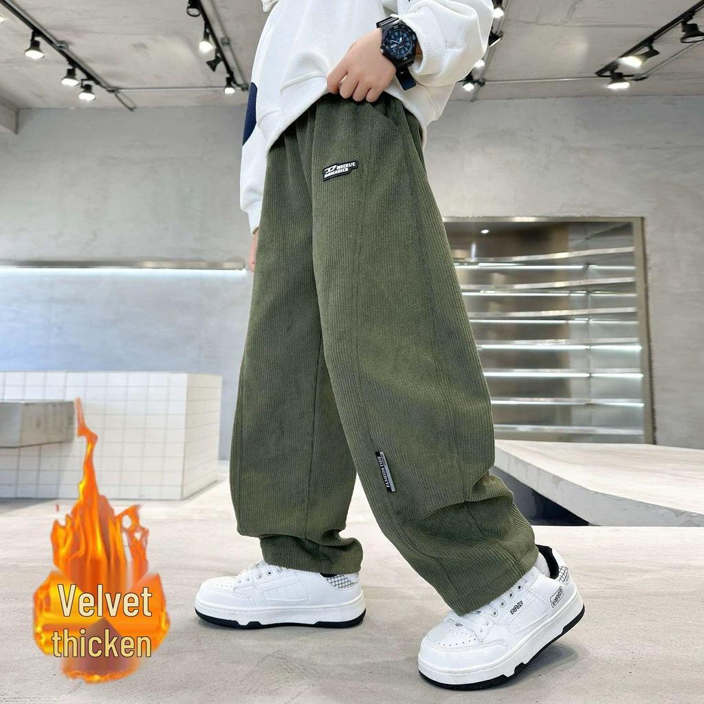 Warm Boys' Fleece-Lined Corduroy Pants - 2025 Winter Style for Medium to Large Children