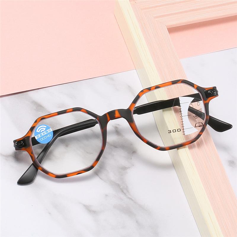 Anti-Blue Reading Glasses Multi-Focus Far And Near Dual-Purpose Fashionable Polygonal Reading Glasses