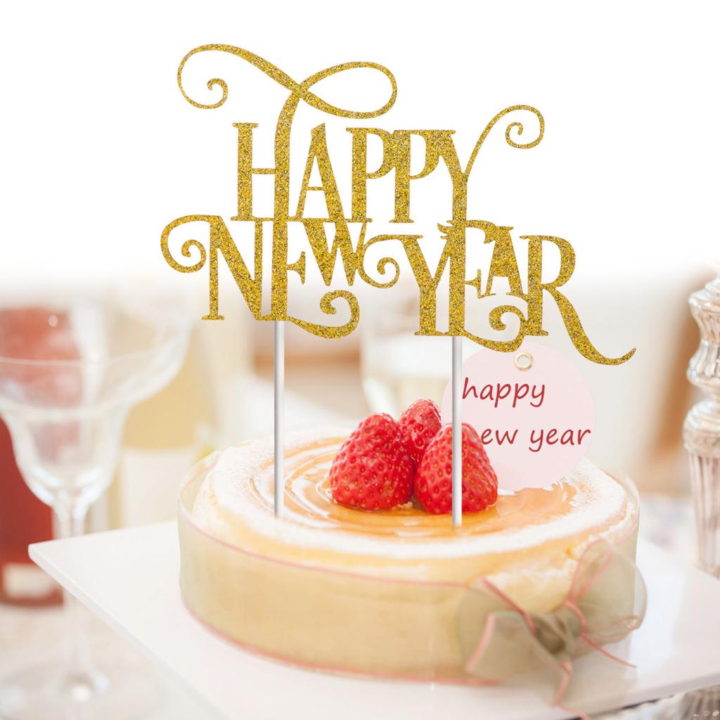 10Pcs Happy New Year Cake Topper Paper Glitter Cake Decoration Twinkle Party Supplies Silver 10x65cm Elegant Shining Insert
