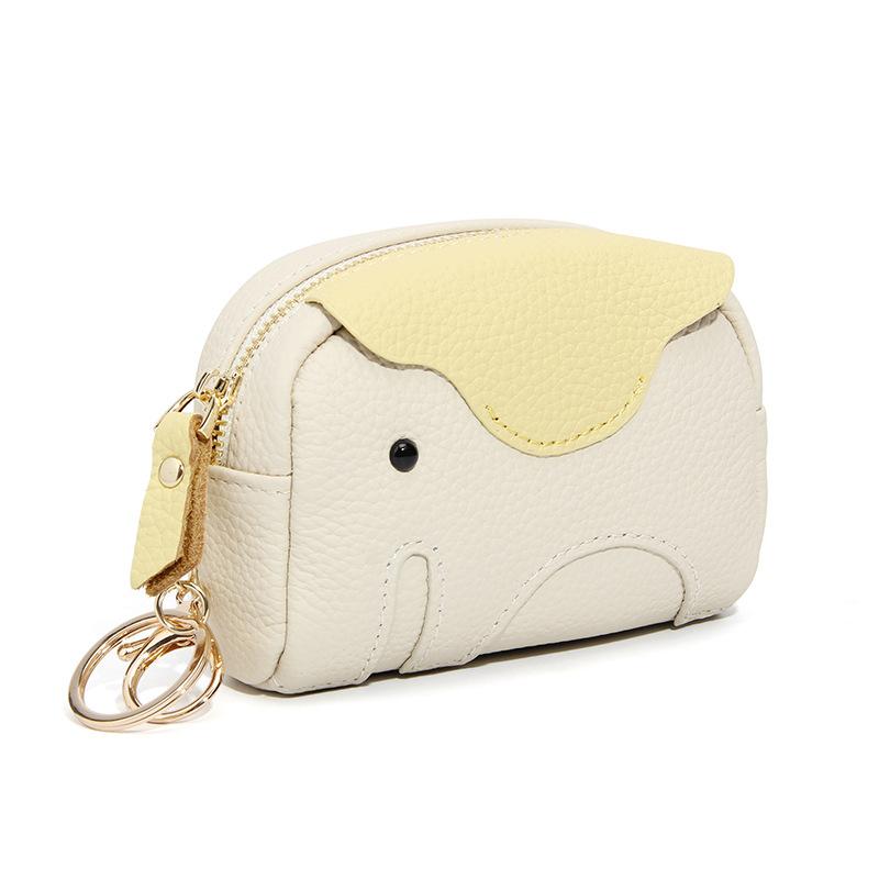 Ultra-Compact Mini Genuine Leather Elephant Coin Purse, 3D Animal Zipper Change Wallet, Women Cute Elephant-shaped Small Wallet