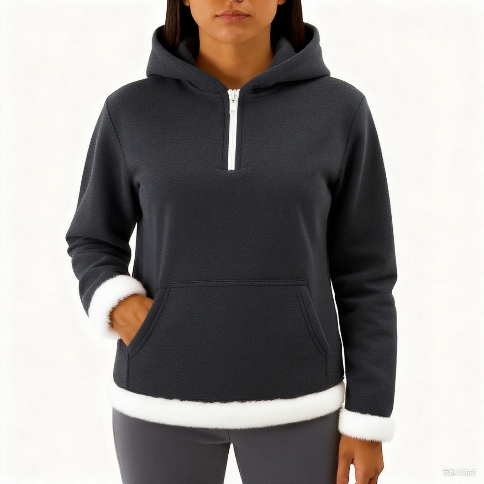 Women s Casual Zip-Up Hooded Top S чёрный