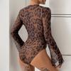 Women's Sexy V-Neck Bodysuits Fashion Casual Leopard Print  Long Sleeve Bodysuits