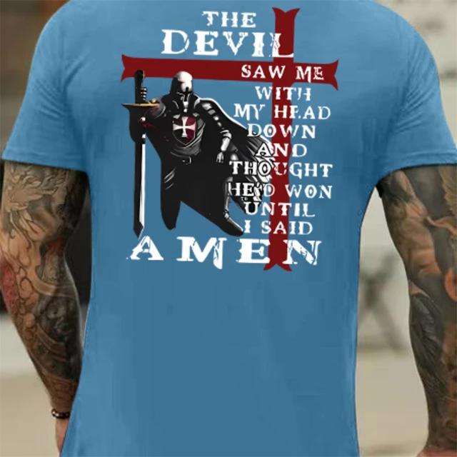 Fashion Vintage Christian T-Shirts for Mens Knight Templar T Shirt for Mens 3D Printed O-Neck T-Shirt Casual Pattern On the Back