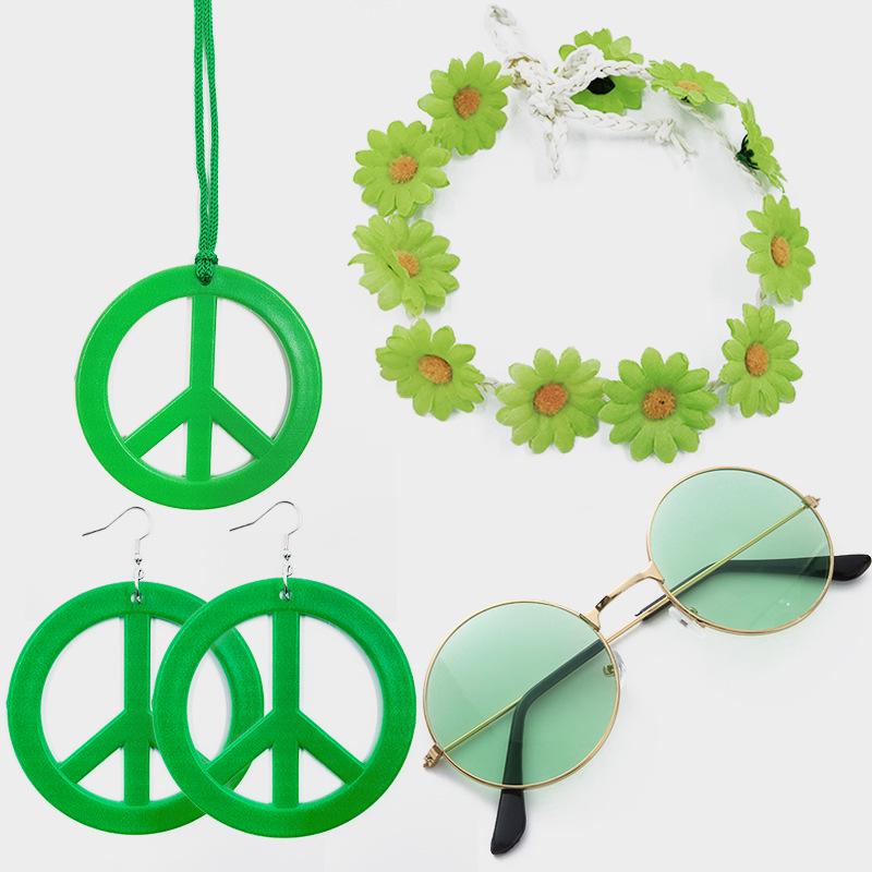 Halloween Cosplay Hippie Peace Symbol Jewelry Set: Colorful Earrings & Necklace