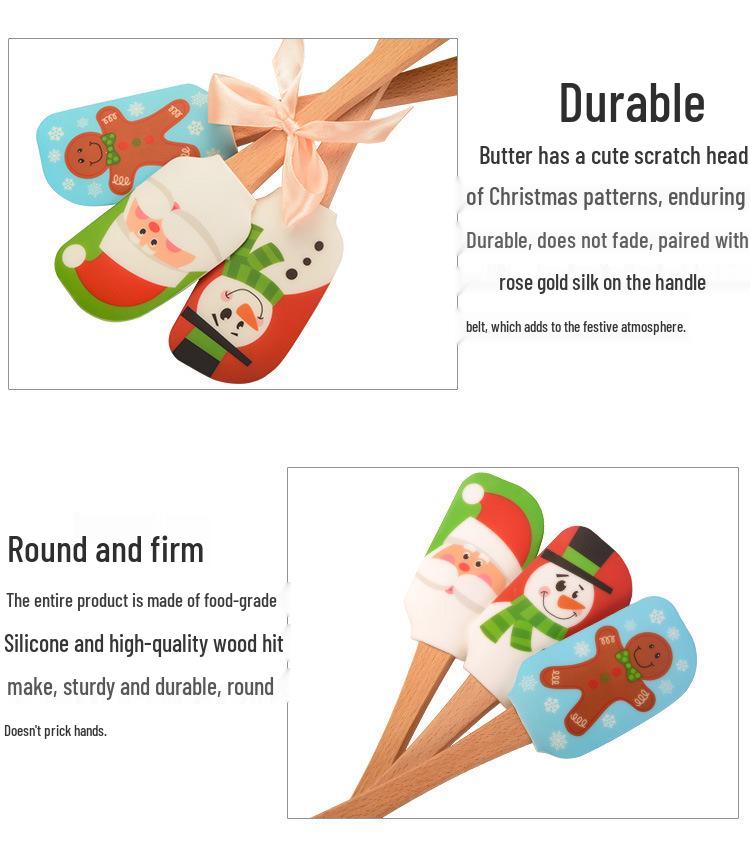 Creative Silicone Spatula with Beech Wood Handle - Perfect for Butter and Cream, Ideal Christmas Gift