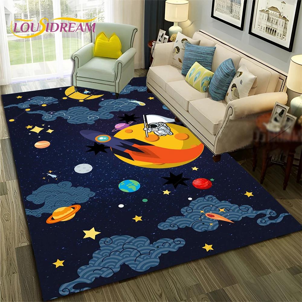 Outer Space Astronaut Planet Cartoon Carpet Rug for Home Living Room Bedroom Sofa Doormat Decor,Kid Area Rug Non-slip Floor Mat