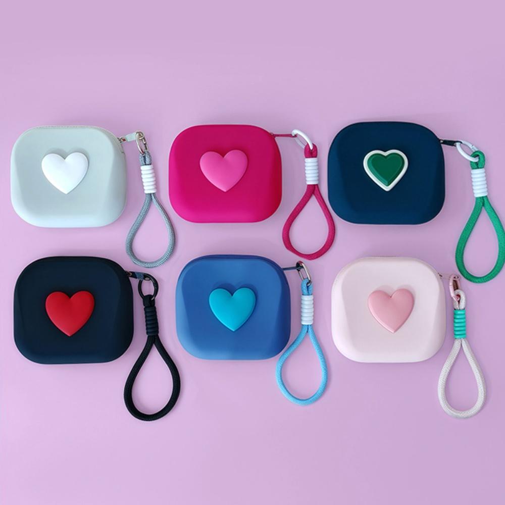 New Love Heart Storage Bag Silicone Coin Purse Wallet with Weaving Lanyard Portable Data Cable Earphone Organizer Key Pouch