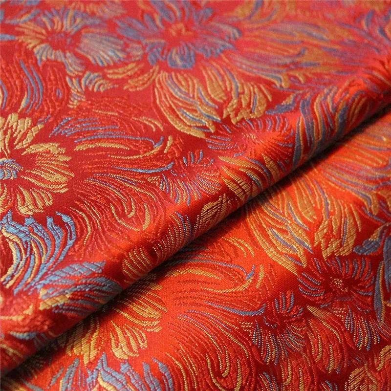 100*90Cm Damask Silk Satin Brocade Jacquard Fabric Vintage Colorful Floral for Sewing Coat Curtain Tablecloth Sofa Skirt Clothes