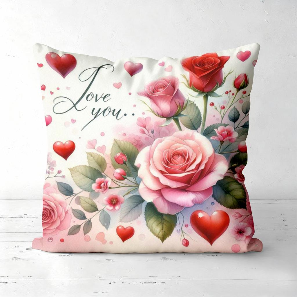 Pink Roses Hearts Valentine's Day Throw Pillows Polyester pillowcase, sofa decorative cushion cov Headboard Pillow