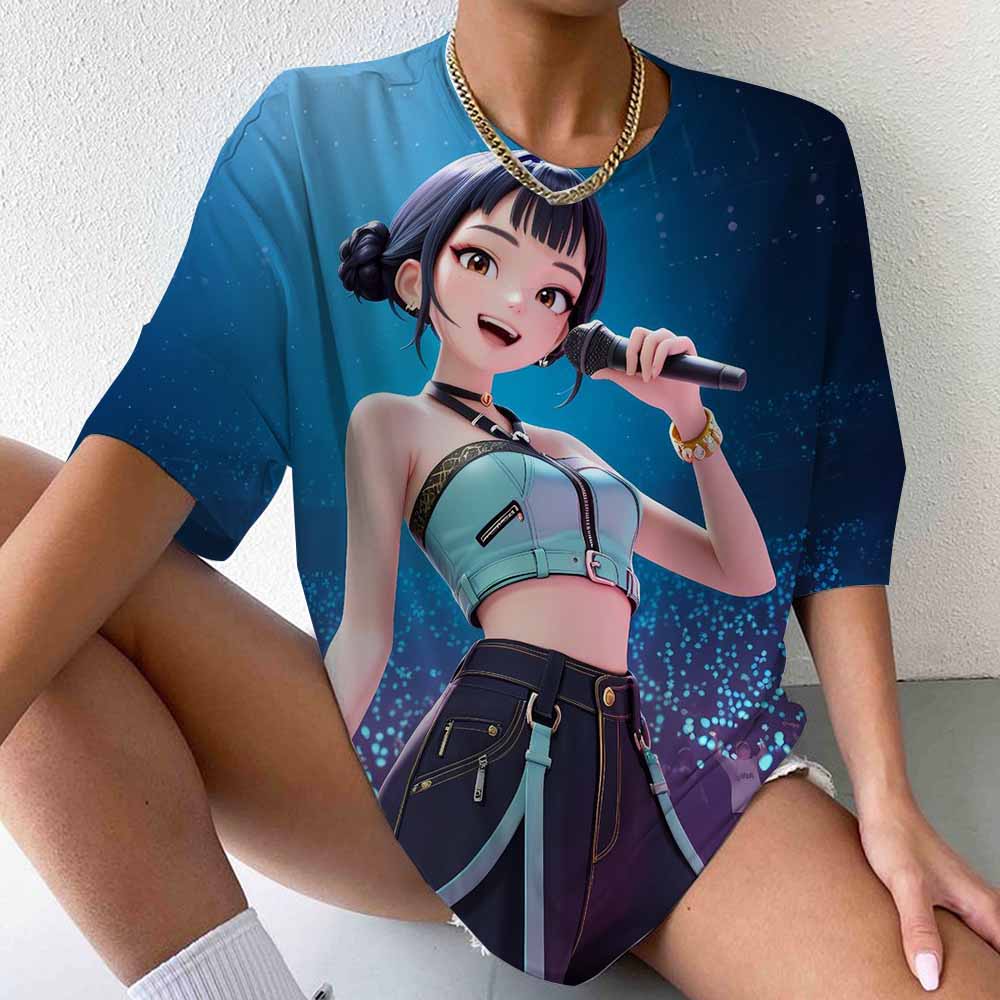 Women'S Casual Short Sleeve T-Shirt with K-Pop Demon Hunter Graphic Print Soft Breathable Fabric Regular Fit Round Neck Tee