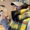 Korean Style Plaid Mohair Scarf - Women's Winter Imitation Cashmere Shawl