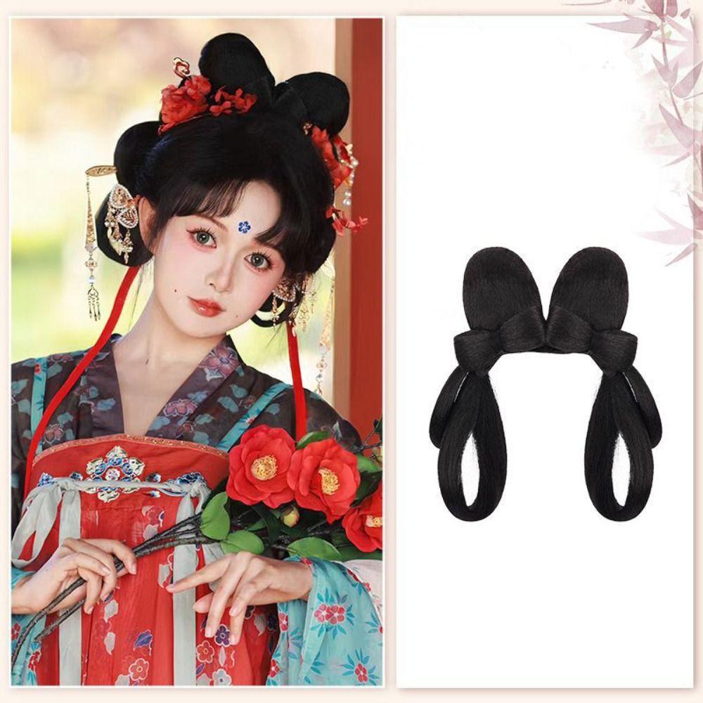 Chinese Style Hanfu Wig Headband Vintage Headwear Retro Hair Chignon Ancient Hanfu Wig  Photography