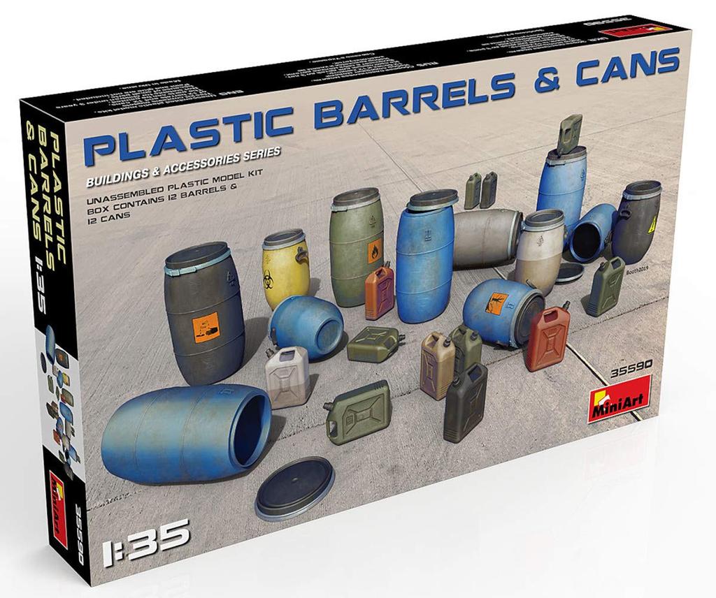 Miniart Plastic Barrel Can Set Plastic Model MA35590 1/35 &