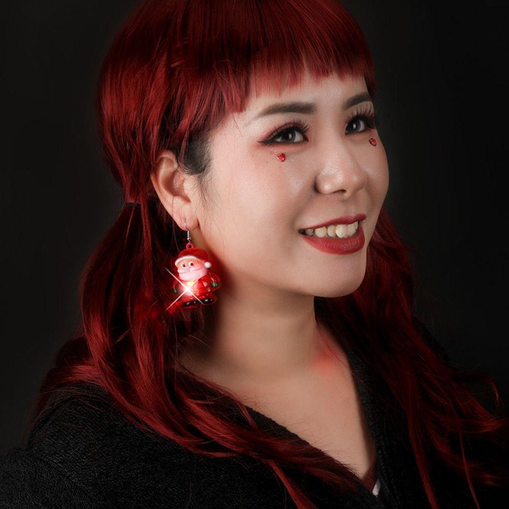 Santa Claus Xmas Dangle Ear Clips Candy Cane Glowing Xmas Dangle Earrings  Accessories