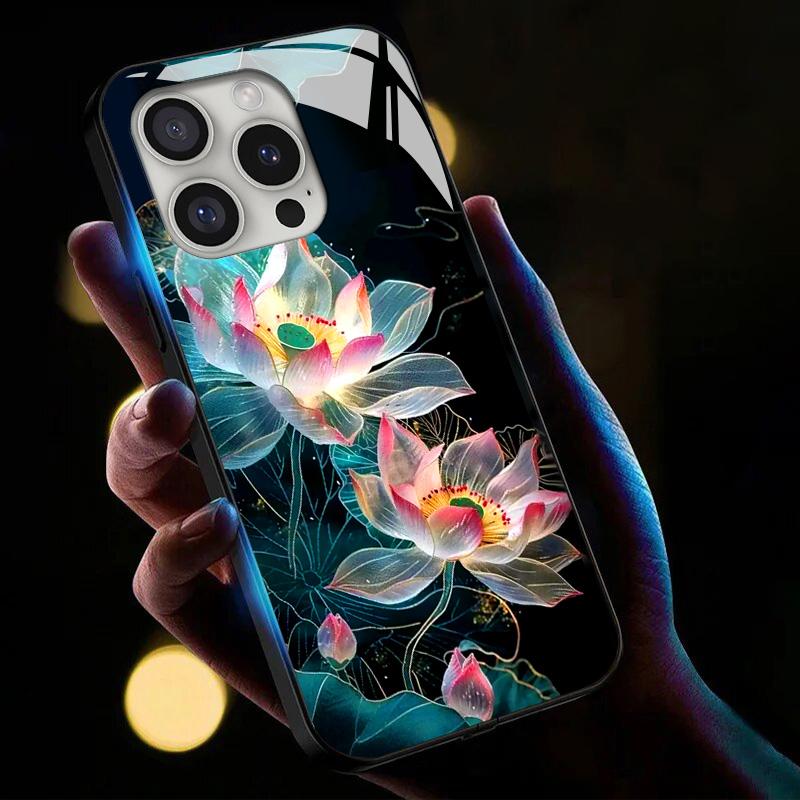For iPhone 16 Pro Case Call Flash Series Pattern Printing Tempered Glass+TPU Combo Phone Case