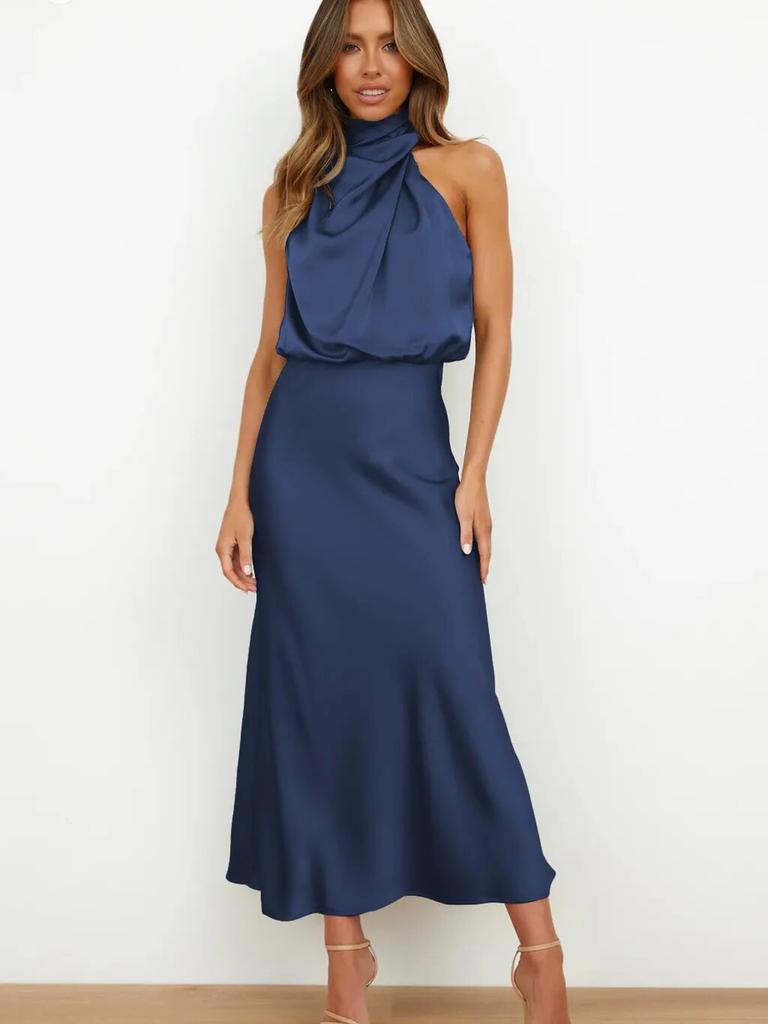 Luxury Satin Sleeveless Dress for Women - Elegant Evening Gown for Spring/Summer Collection