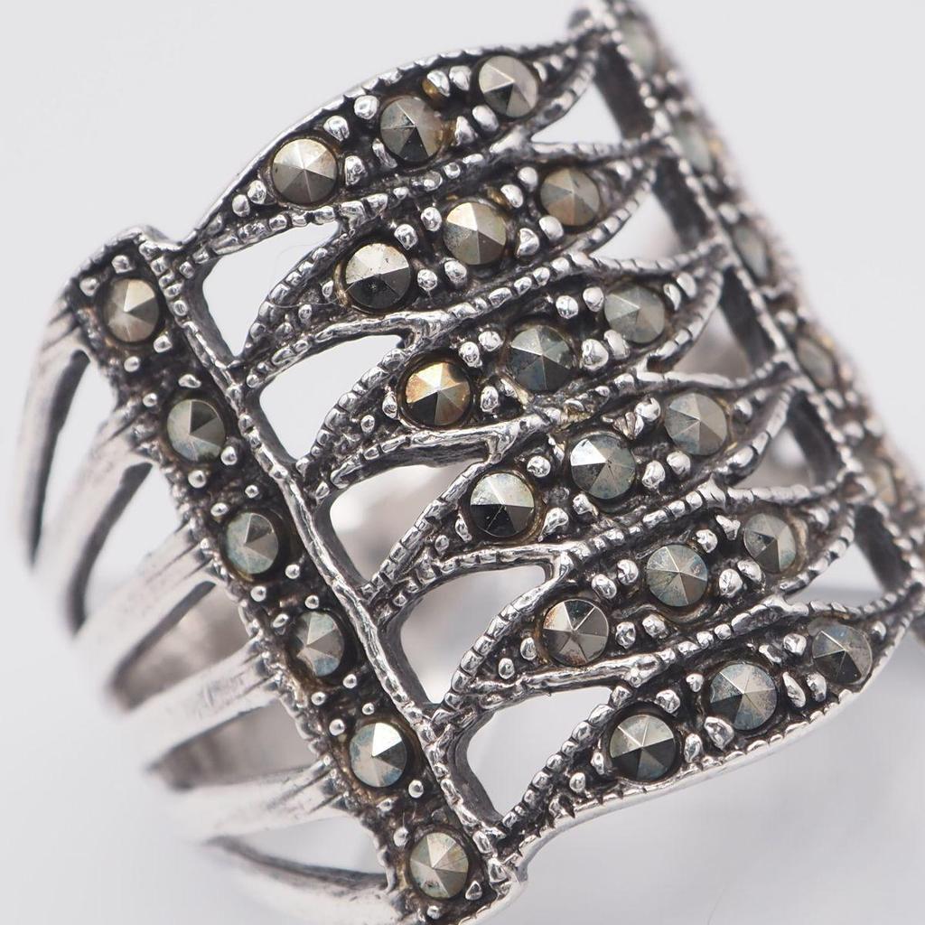 Used X941 Marcasite Marcasite 925 Engraved Ring Design Silver Ring Vintage No. 14