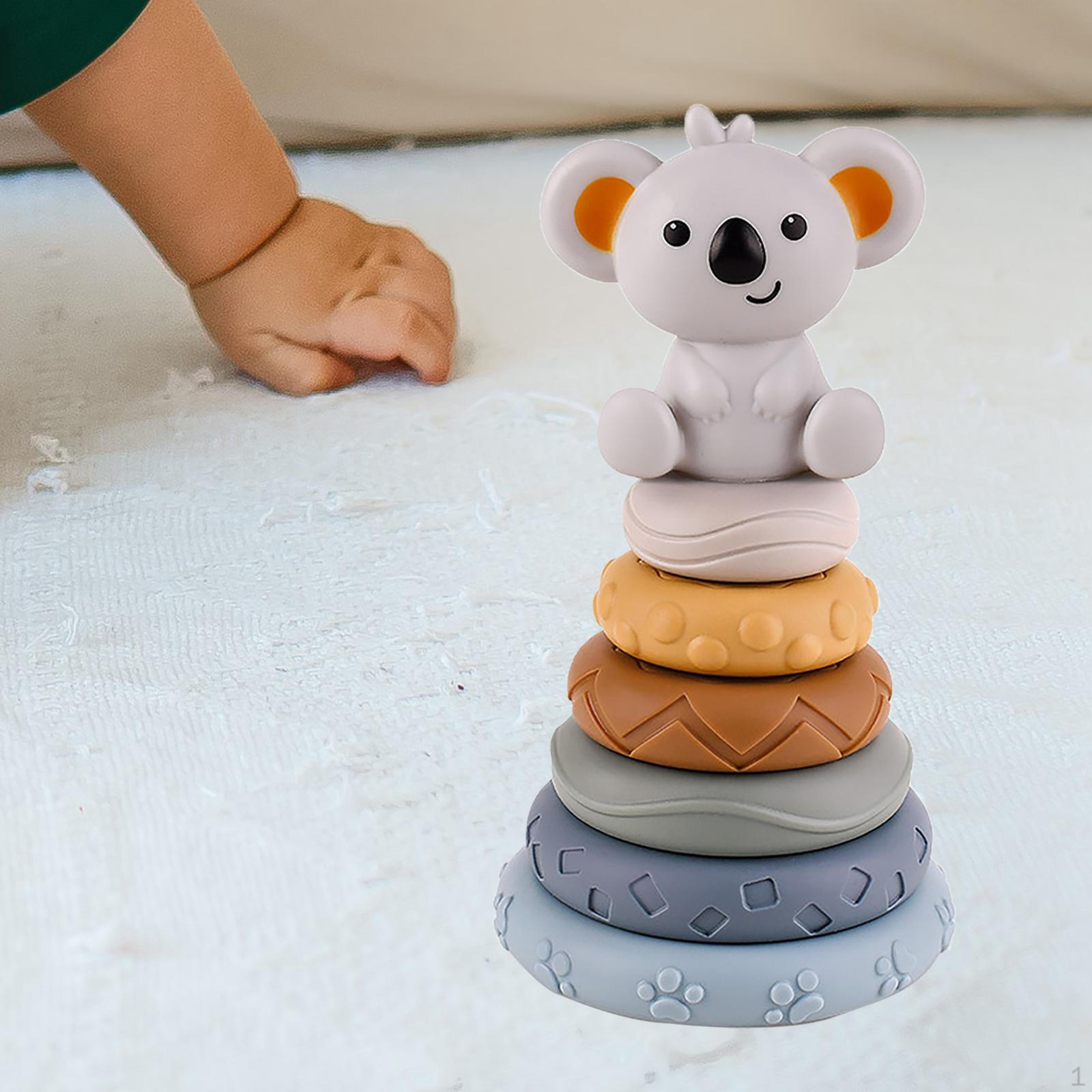 Baby Stacking Rings Bath Toy Teething Montessori Circles for Training with koala