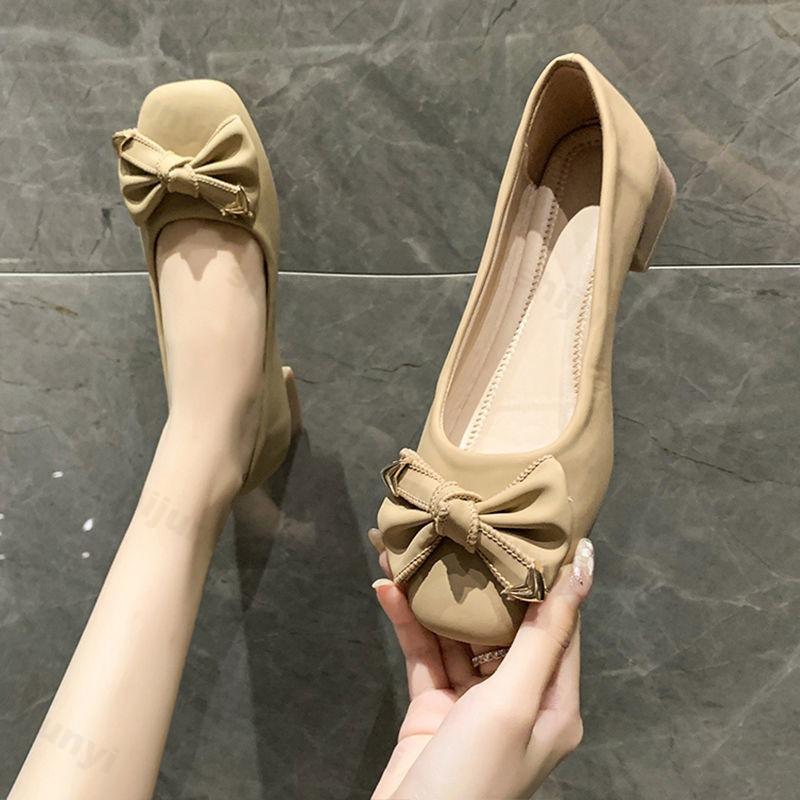 Women Flat Shoes Autumn 2026 New Comfortable Square Toe Shallow Mouth Butterfly Knot Casual Shoes Soft Sole Female Single Shoes