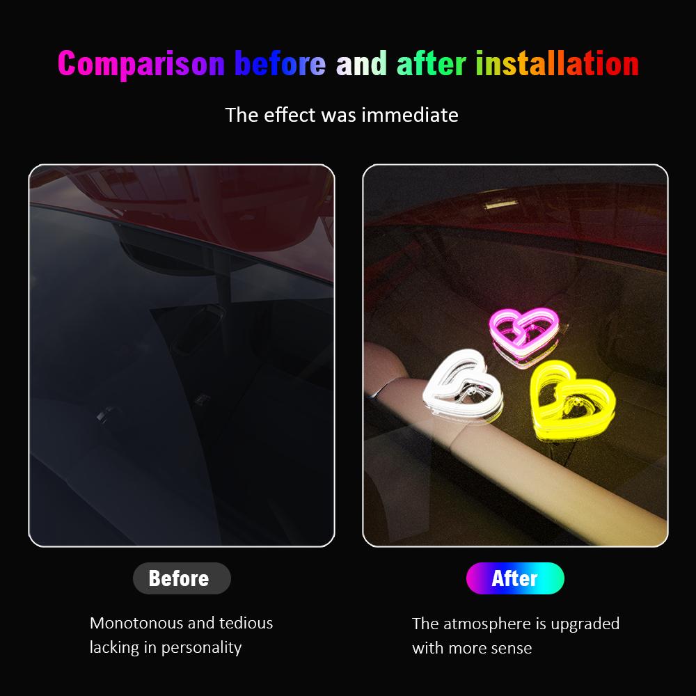 LED Window Automobile Lights for Car, Neon Lights Car Decoration, Glowing Heart Atmosphere Lights USBwiring,interior Decoration