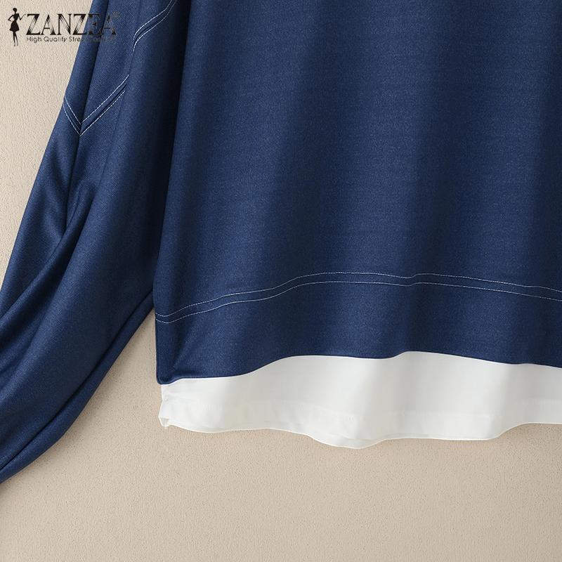 ZANZEA Damen Lässig Rundhals Locker Langarm Pullover Tops