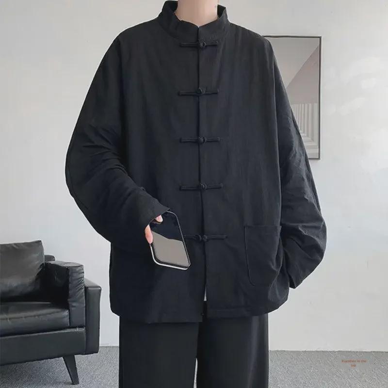 Cămașă din in în stil chinezesc și costum Tang pentru bărbați - costum Zhongshan, Hanfu, costum de ceai nou, rochie lungă, jachetă