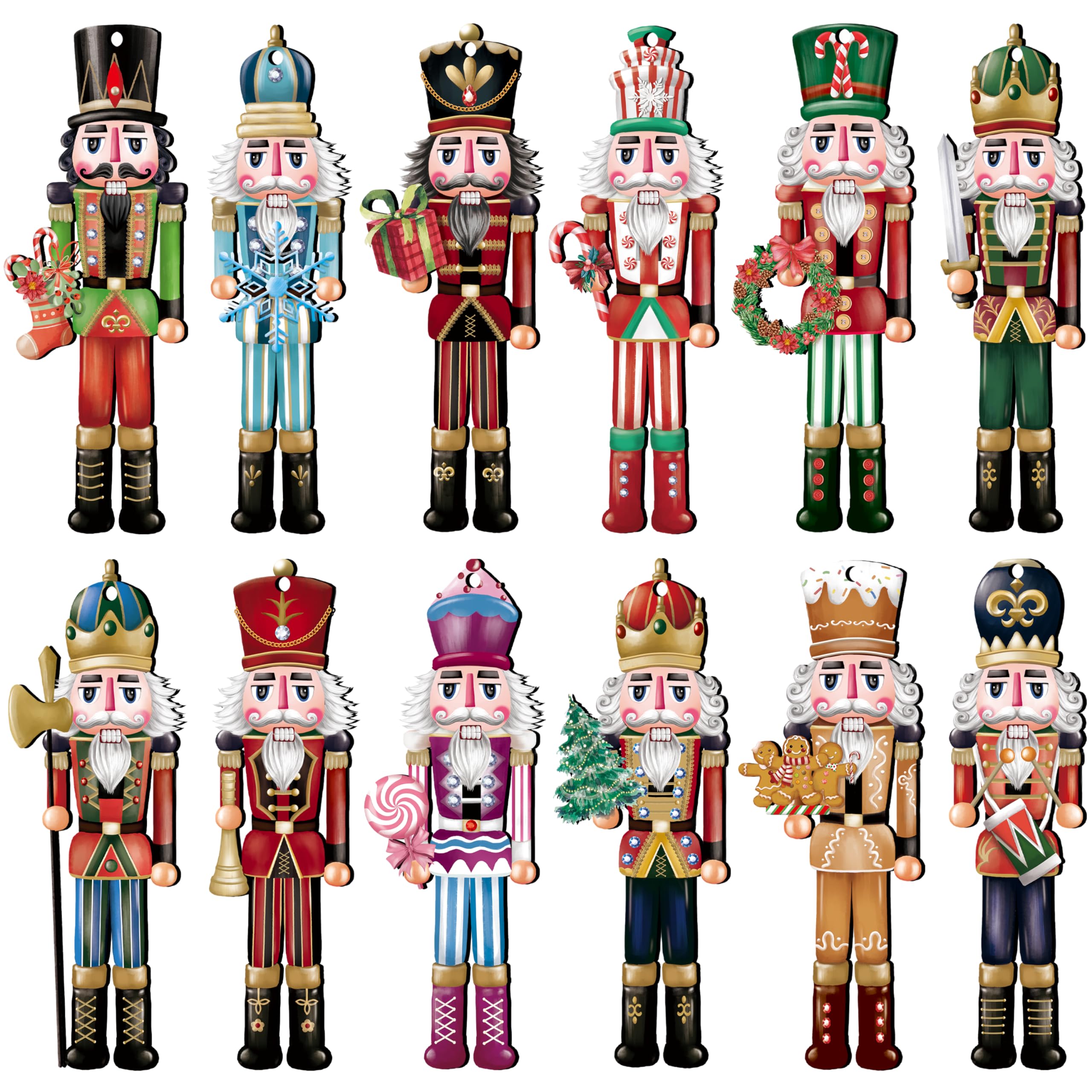 

12/24/36 Pieces Christmas Nutcracker Wooden Ornaments Wood Hanging Decoration Set for Christmas Tree Hanging Wood Crafts 12pcs