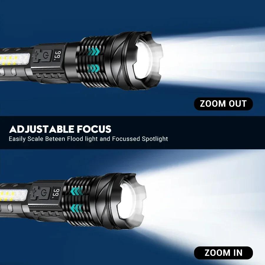 Strong Power 9000LM Flashlight Dual Led Zoom Torch 10 Lighting Modes USB Rechargeable Outdoor Portable Camping Fishing Lantern