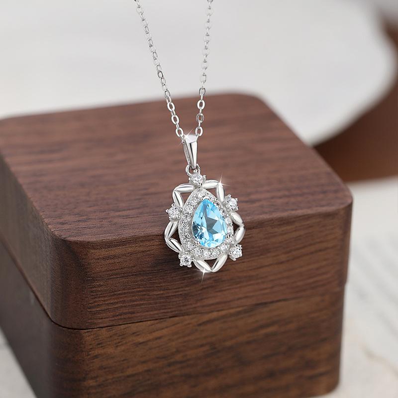 Natural colored treasure spar pendant s925 sterling silver non-fading necklace women's high-end design clavicle chain daily women's jewelry gifts