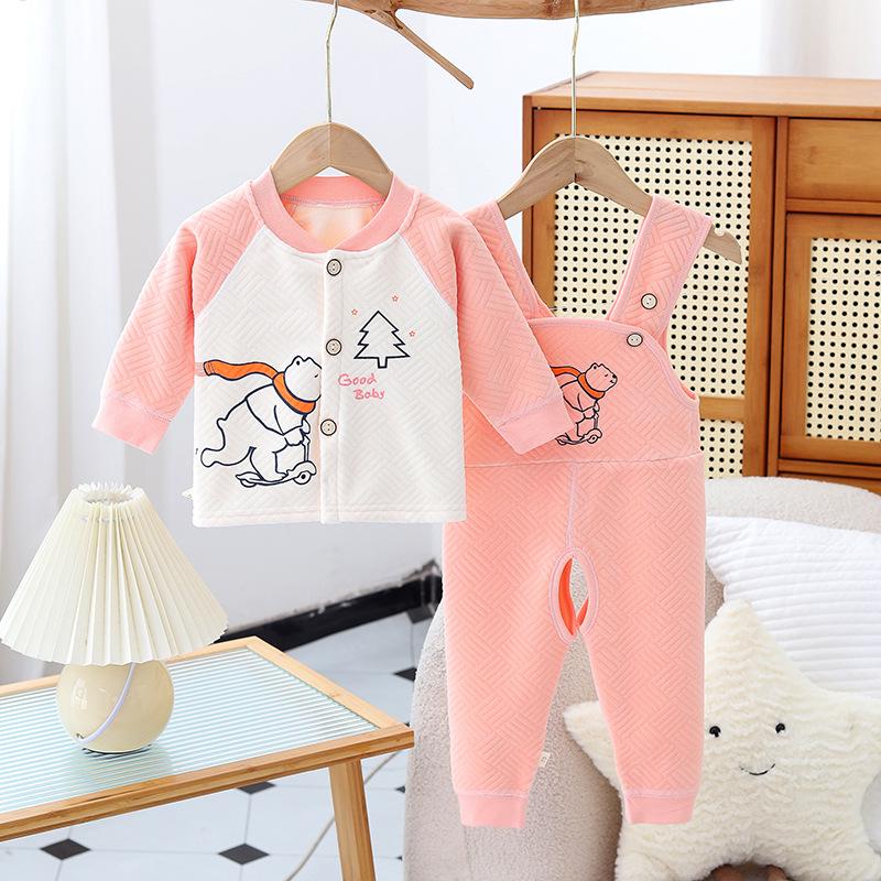 

Флисовый комплект брюк на подтяжках для младенцев для мальчиков и девочек - Теплый двухпредметный комплект для младенцев на весну, осень, зиму Size 90 - 21-26 lbs