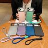 For iPhone 17 Pro Case Black Lens Frame Metal Paint Finish PC + TPU Phone Back Cover with Wrist Strap
