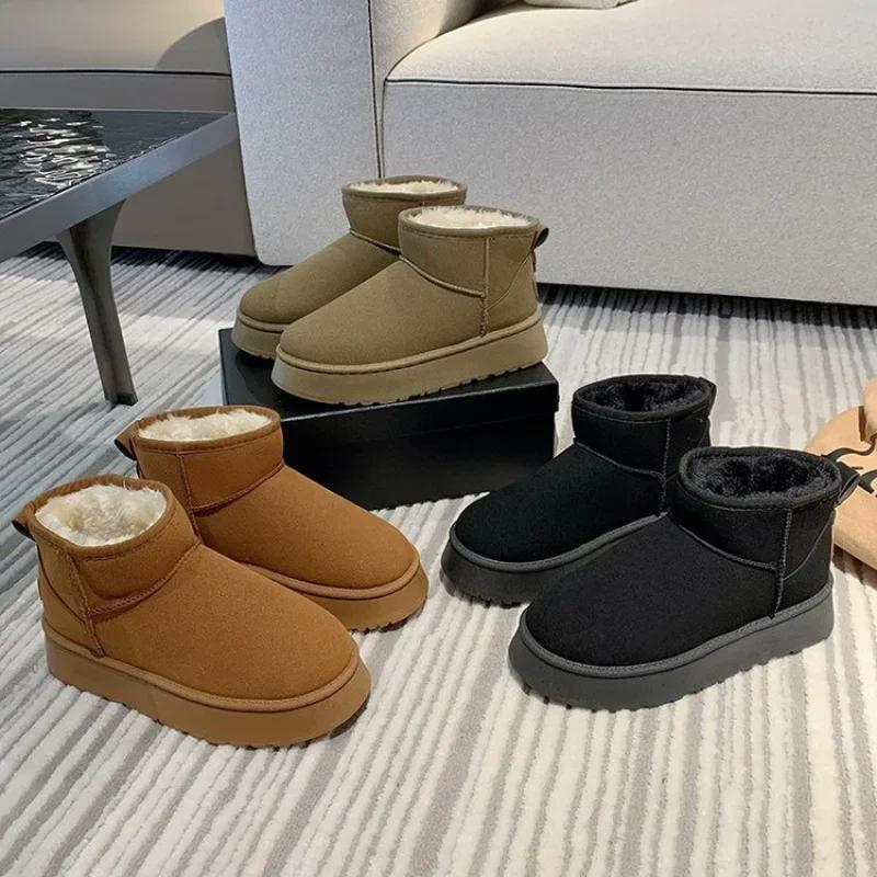 classic paragraph Winter Women non-slip Short Plush Warm Snow Boots Casual Shoes New Suede Fur Ankle Boots Flats Platform