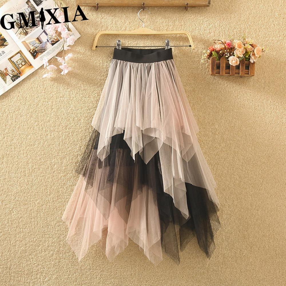 GMXIA Women's Fashion Casual Solid Color Print Summer Spring Skirts