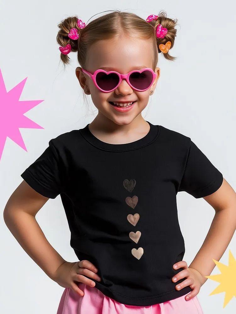 Children s Comfortable Gradient Heart Print Cotton Top - Short Sleeve, Round Neck, Breathable and Trendy 140 cm чёрный