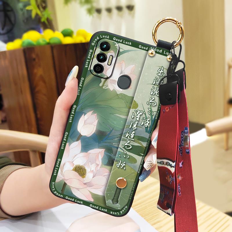 Anti-dust Soft Case Phone Case For Tecno Spark 7/Spark7T Protective Wrist Strap Fashion Wristband Ring Dirt-resistant